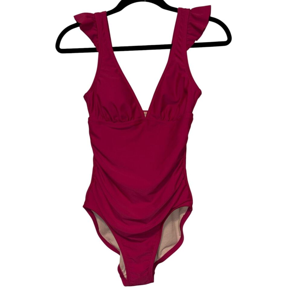 Kona Sol Hot Pink Ruffle Strap One Piece Swimsuit | XS